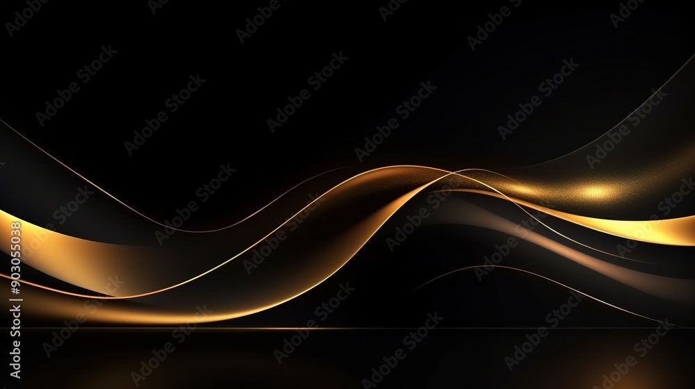 Naklejka premium Abstract background with golden waves on black.
