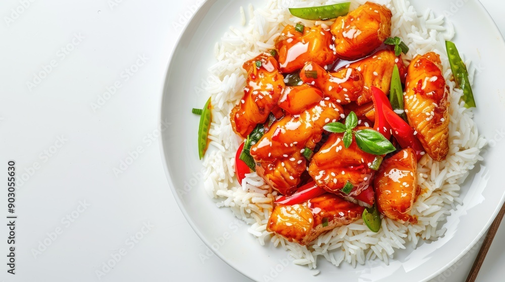 Sweet And Sour Fish. Chinese National Cuisine Dish with Fried Fish in Flavorful Sauce on White Plate Sweet And Sour Fish. Chinese National Cuisine Dish with Fried Fish in Flavorful Sauce on White Plate