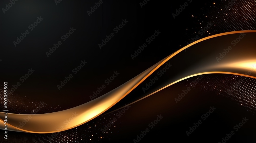 Abstract black and gold background with flowing line and sparkle. Abstract black and gold background with flowing line and sparkle.