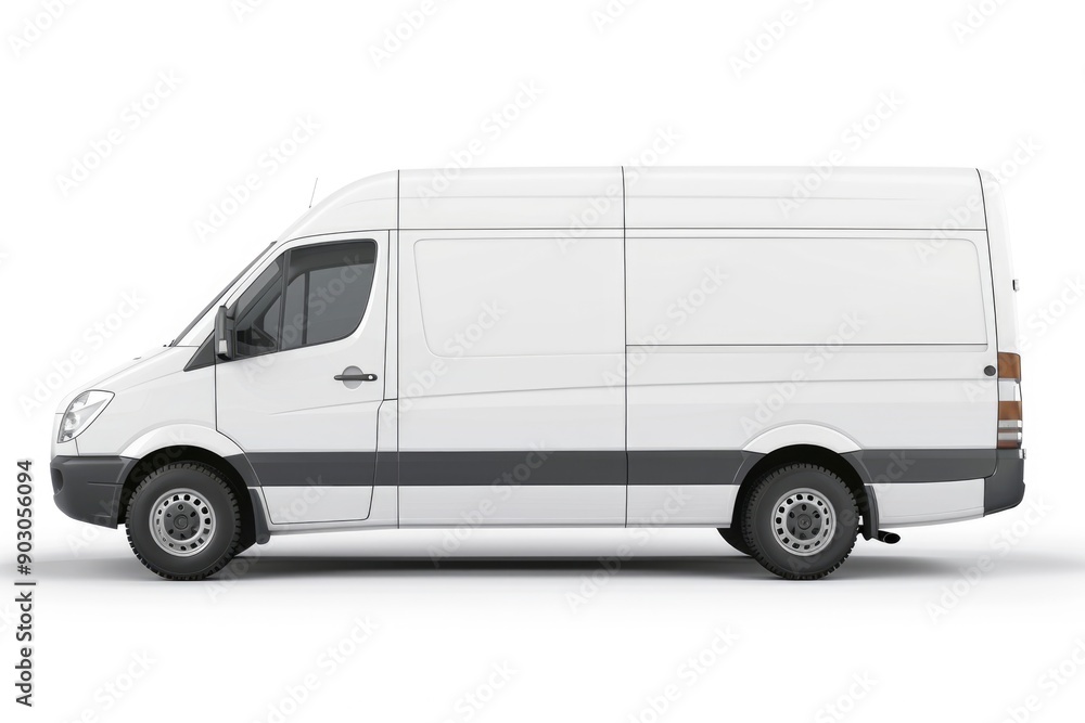 White Transit Van. Commercial Delivery Van for Transportation and Cargo Isolated on White Background White Transit Van. Commercial Delivery Van for Transportation and Cargo Isolated on White Background