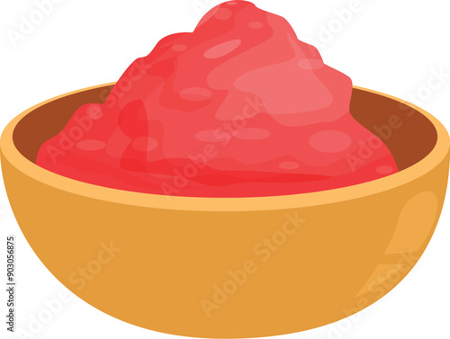 Wooden bowl is overflowing with a generous portion of tomato paste