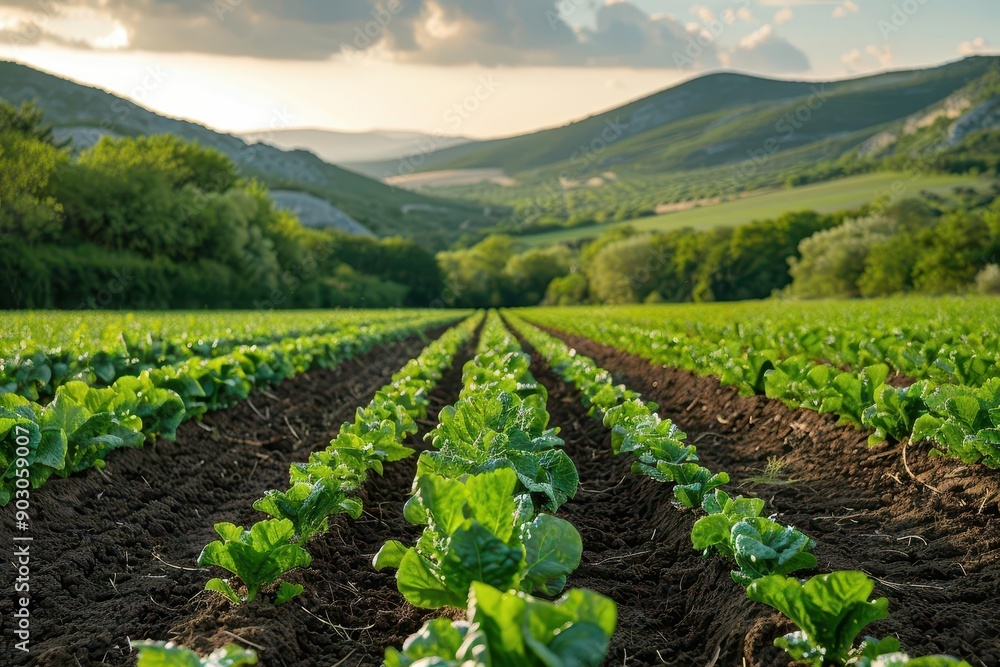 Green lettuce growing in a field. Green lettuce growing in a field.