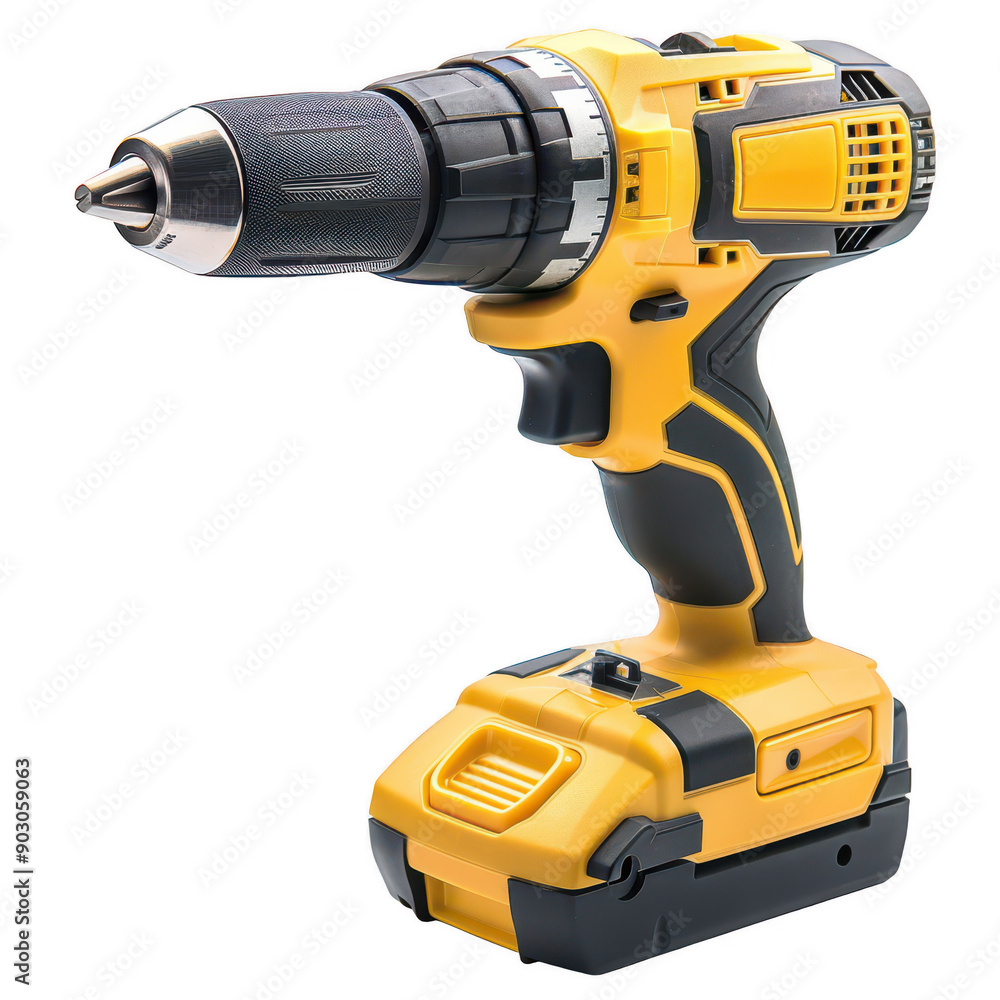 Yellow and Black Cordless Drill - Power Tool for Efficient Construction and DIY Projects Yellow and Black Cordless Drill - Power Tool for Efficient Construction and DIY Projects