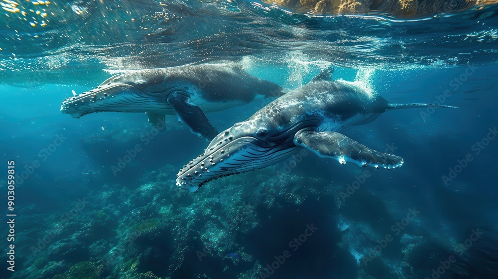 Fototapeta premium Humpback Whale Duo Underwater.