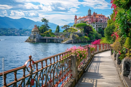 Stresa Italy. Isola Bella: Palace and Promenade on Lake Maggiore