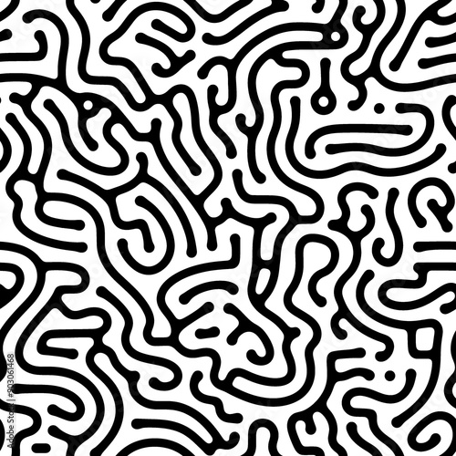 Seamless abstract pattern with curved lines, a maze. Design for fabric, Wallpaper, and cards . Monochrome ornament on a white background.