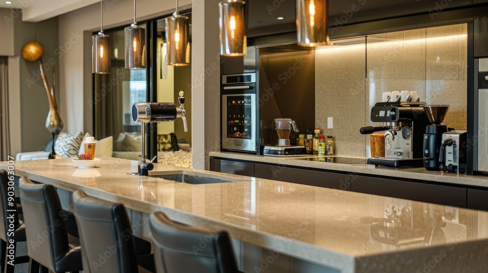 A contemporary breakfast bar with a quartz countertop A contemporary breakfast bar with a quartz countertop