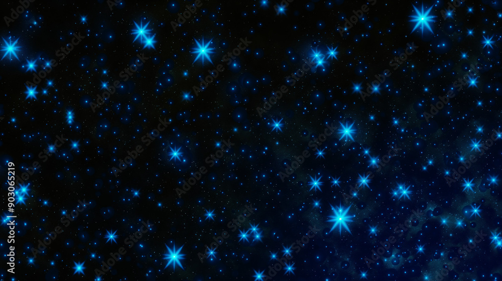 A vast expanse of space, illuminated by a radiant blue glow. Scattered throughout this cosmic backdrop are numerous twinkling blue dots, resembling distant stars or perhaps even galaxies