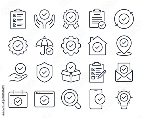 Check mark related editable stroke outline icons set isolated on white background flat vector illustration. Pixel perfect. 64 x 64
