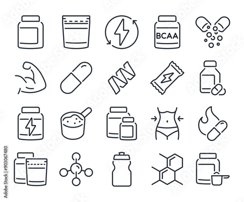 Sport supplements and fitness nutrition editable stroke outline icon isolated on white background flat vector illustration. Pixel perfect. 64 x 64