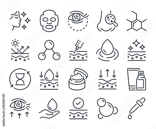 Skin care editable stroke outline icons set isolated on white background flat vector illustration. Pixel perfect. 64 x 64.	