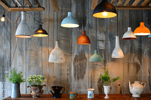 Decorate a vintage style home with modern hanging lamps. photo