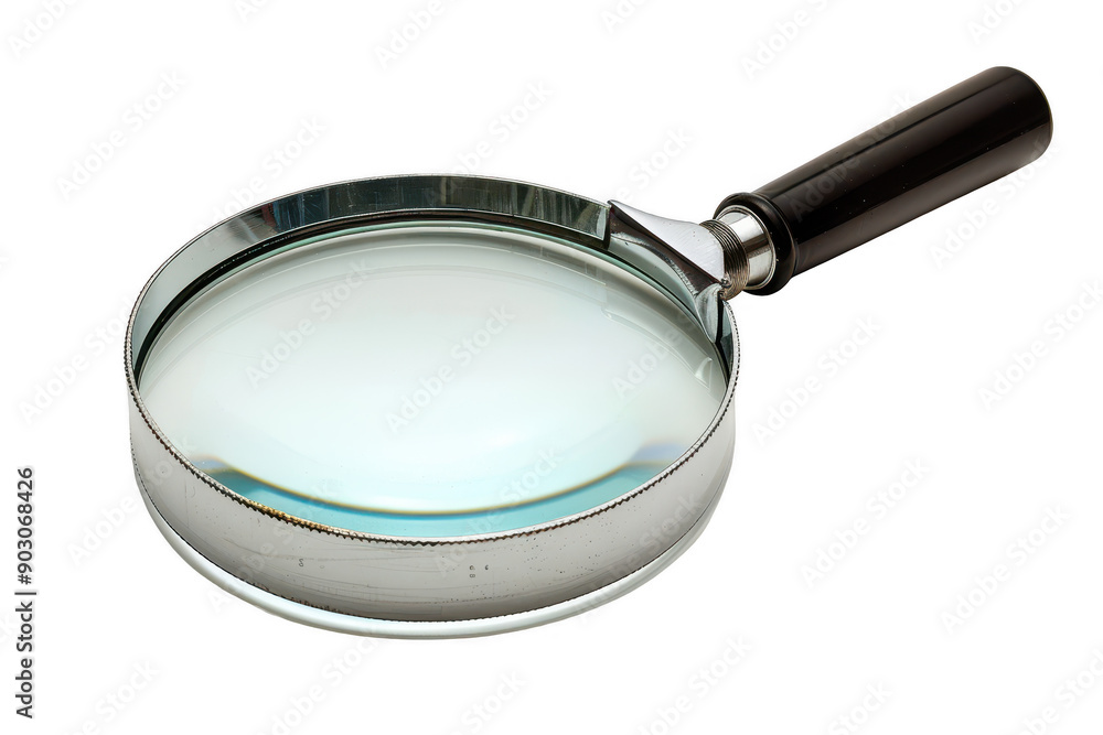 Close-up of Magnifying Glass with Black Handle on White Background Close-up of Magnifying Glass with Black Handle on White Background