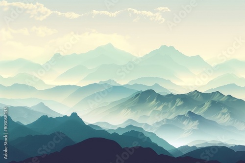 Beautiful mountains landscape. Nature background. illustration for backdrops, banners, prints, posters, murals and wallpaper design, Generative AI