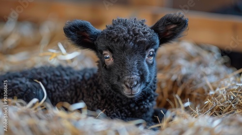 Newly born Romanov breed black lamb