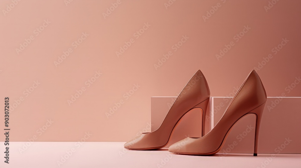 Obraz premium Elegant Nude High Heels on Pink Background