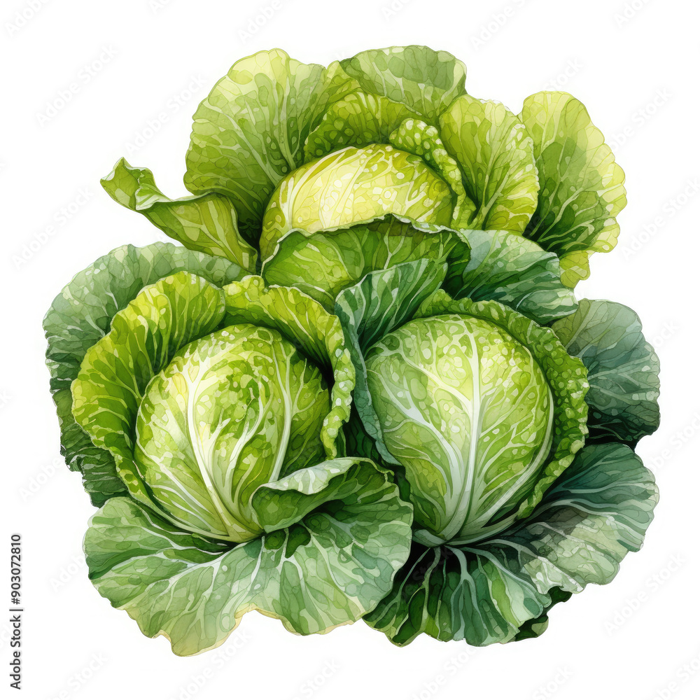 Fototapeta premium Watercolor Lettuce, clipart Illustration, Generative Ai