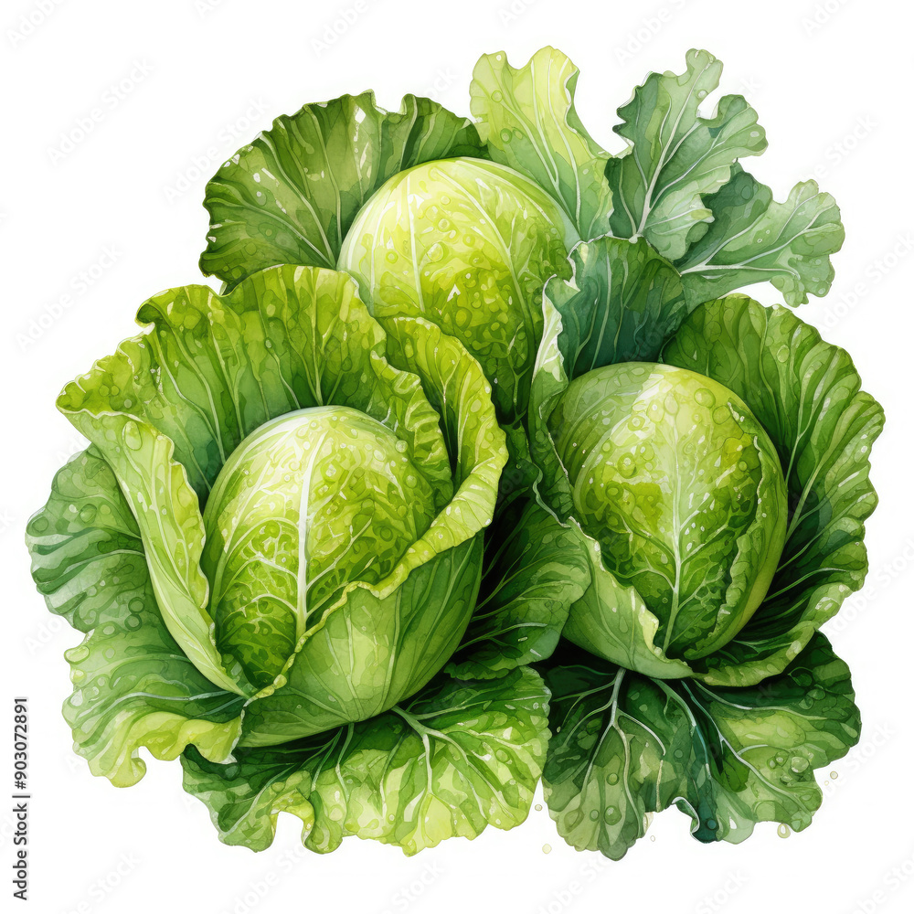 Fototapeta premium Watercolor Lettuce, clipart Illustration, Generative Ai