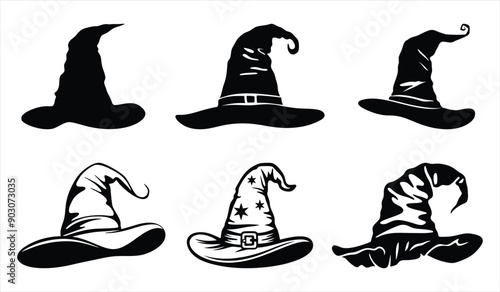 Halloween hat set silhouette vector illustration