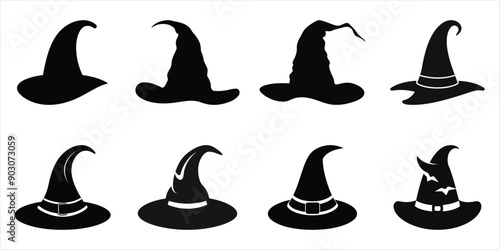 Halloween hat set silhouette vector illustration