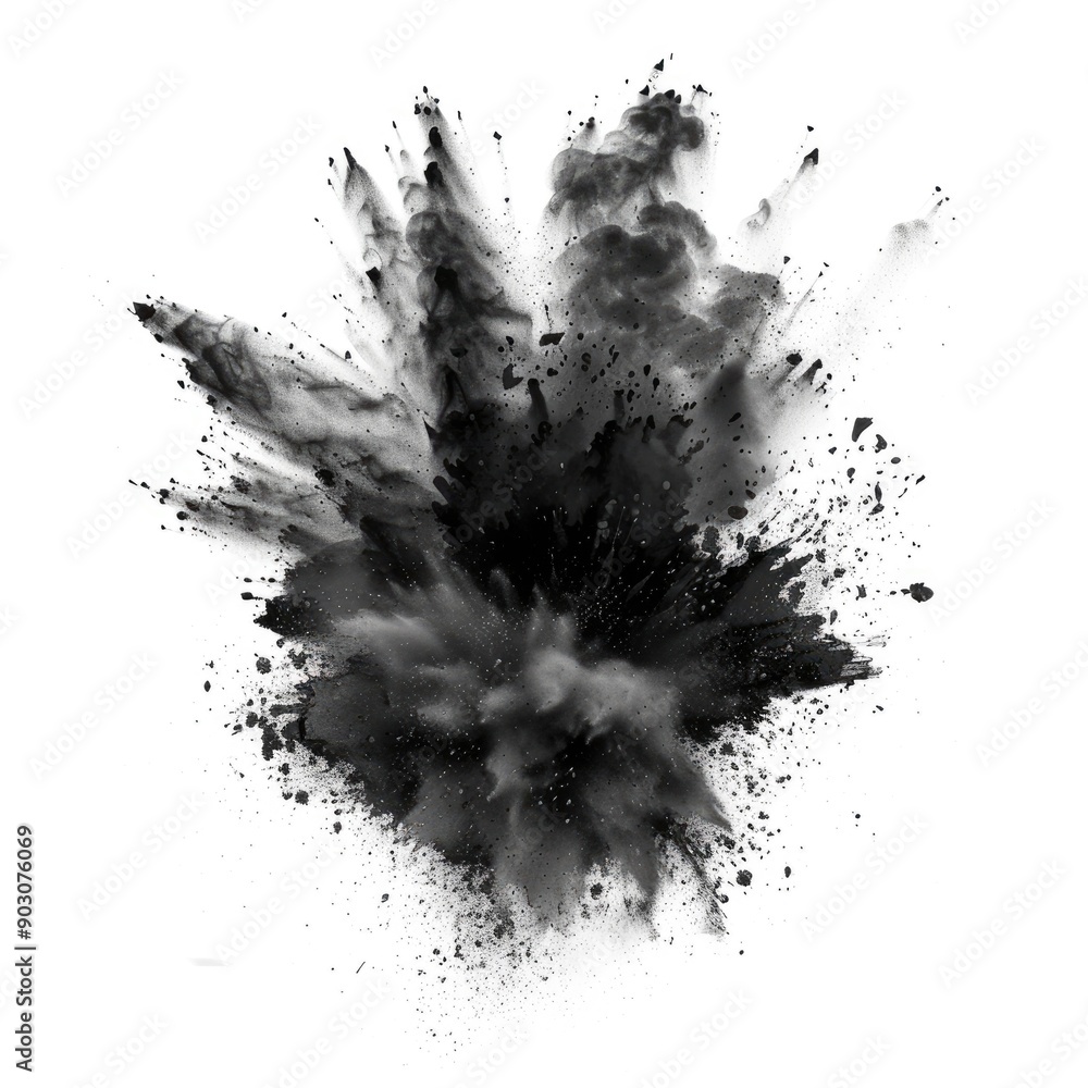 Charcoal Splash. Black Explosive Powder Explosion on White Background Charcoal Splash. Black Explosive Powder Explosion on White Background
