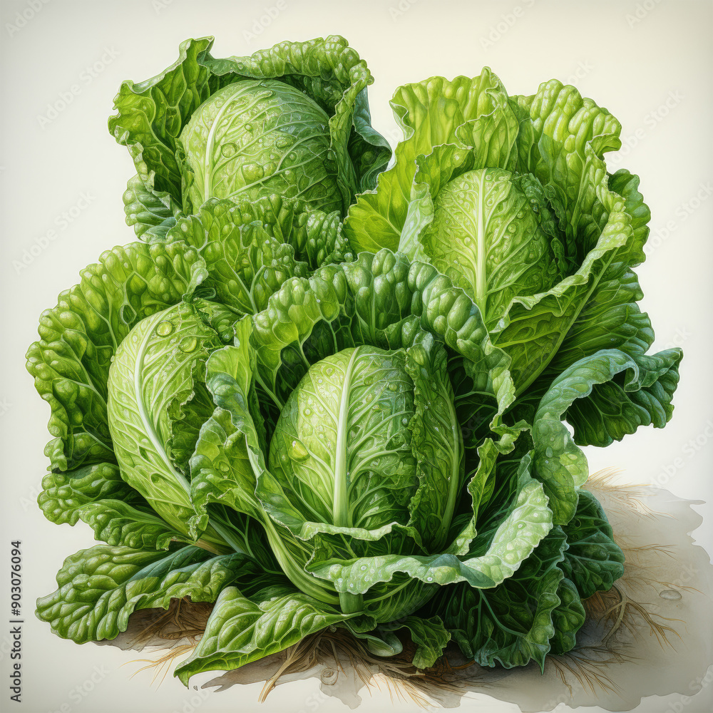 Fototapeta premium Watercolor Lettuce, clipart Illustration, Generative Ai