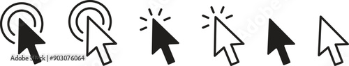 Pointer cursor computer mouse vector icon set. Clicking the cursor. Pointing click icon. Click the cursor. Vector illustration