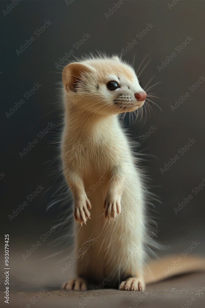 Fototapeta premium White Weasel. Cute Young Mammal Standing with Adorable Fur