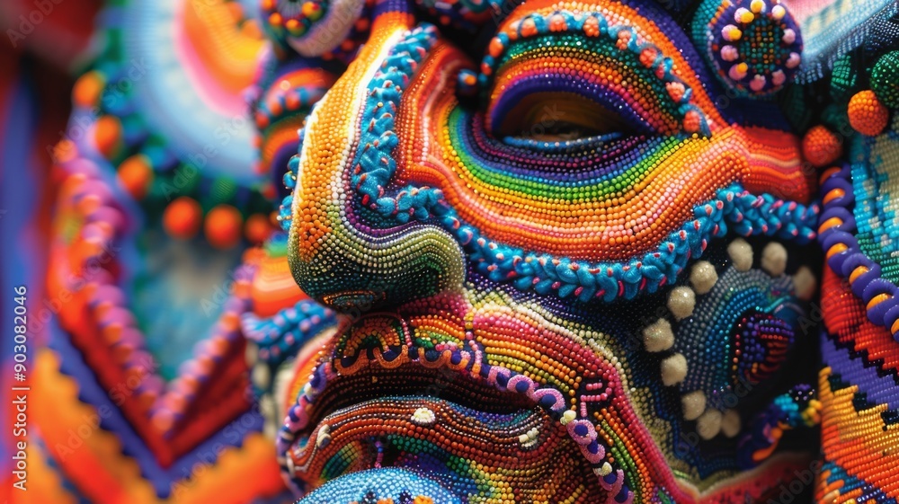 Huichol abstract isolated figure. Traditional folk indigenous art pattern. Psychedelic Mexican craft Huichol abstract isolated figure. Traditional folk indigenous art pattern. Psychedelic Mexican craft