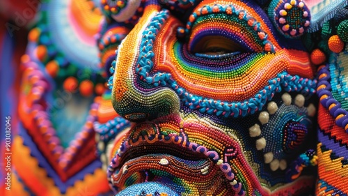 Wallpaper Mural Huichol abstract isolated figure. Traditional folk indigenous art pattern. Psychedelic Mexican craft Torontodigital.ca