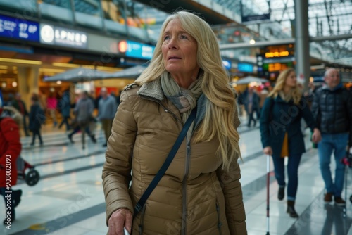 Wallpaper Mural A woman walks through a busy public space. AI. Torontodigital.ca