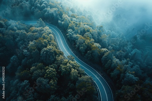 Serpentine Winding Road Through Forest – Aerial Top View for Landscape Photography and Design