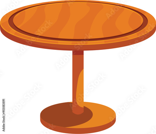 Round wooden table standing on one leg, a piece of furniture isolated on a white background