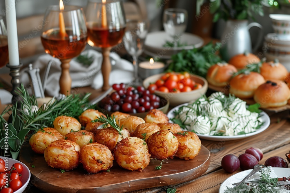 Deliciously Prepared Savory Pastries With Assorted Sides at a Cozy Dinner Gathering Deliciously Prepared Savory Pastries With Assorted Sides at a Cozy Dinner Gathering