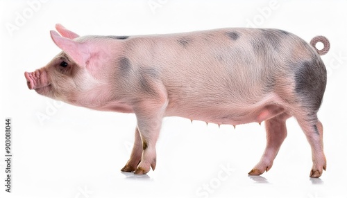 pig standing side view isolated on white background photo