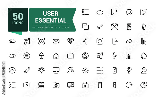 User essential line icons. Collection of divided outline Icon. Mobile and Web UI Icon Set. Essential user interface icon pack.