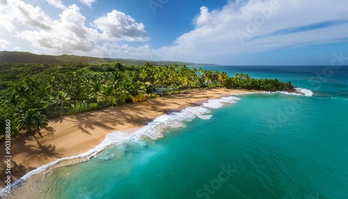 flying above a tropical sandy beach in rincon puerto rico in the caribbean © Victor