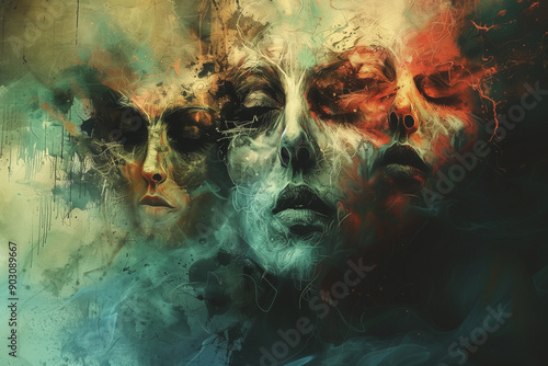 multiple faces in smoke