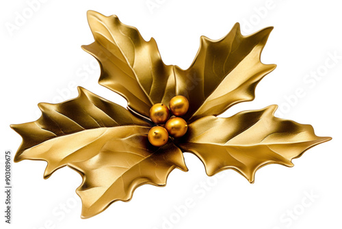 PNG Gold christmas holly jewelry brooch plant. photo