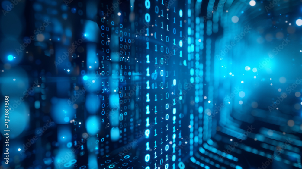 Abstract digital background with binary code streams in a futuristic setting, showcasing technology and data flow. Abstract digital background with binary code streams in a futuristic setting, showcasing technology and data flow.