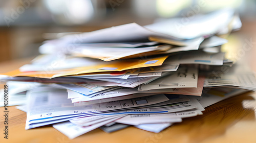 Pile of overdue utility bills, showing household debt challenges photo