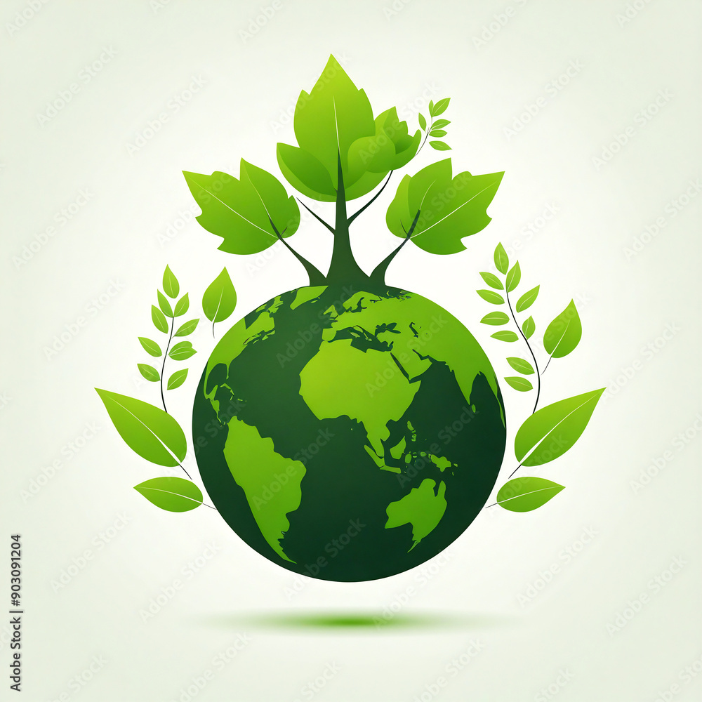 Planet earth with a tree symbol representing environmental sustainability Planet earth with a tree symbol representing environmental sustainability