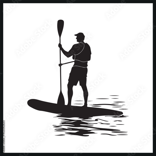 Silhouette of a Paddleboarder on Water clipart. Vector illustration
