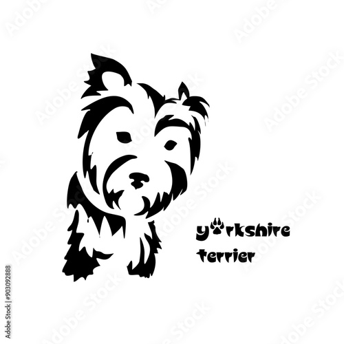 Stylized Yorkshire Terrier. Vector drawing of a small dog. Gestalt animal design