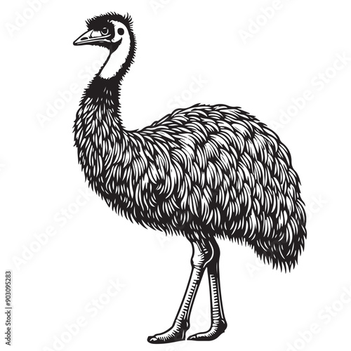 emu bird full body outline vector illustrator white back ground.. photo