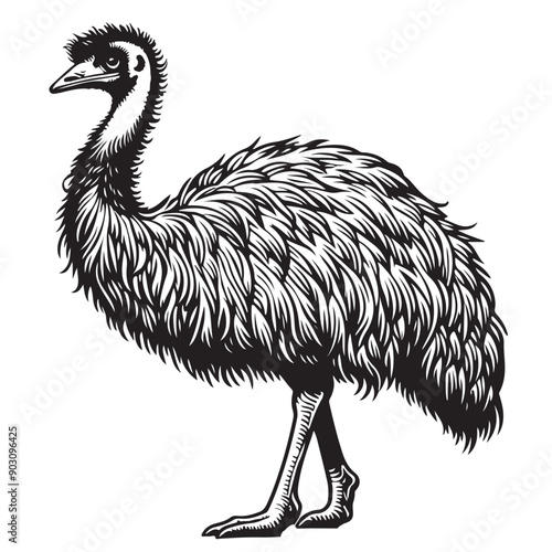 emu bird full body outline vector illustrator white back ground..