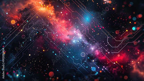 Cosmic Circuitry  A nebula of vibrant colors intertwines with intricate circuitry  symbolizing the fusion of technology and the cosmos.