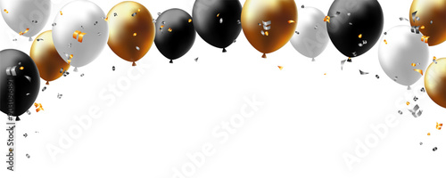 background, banner, greeting card with realistic balloon and confetti