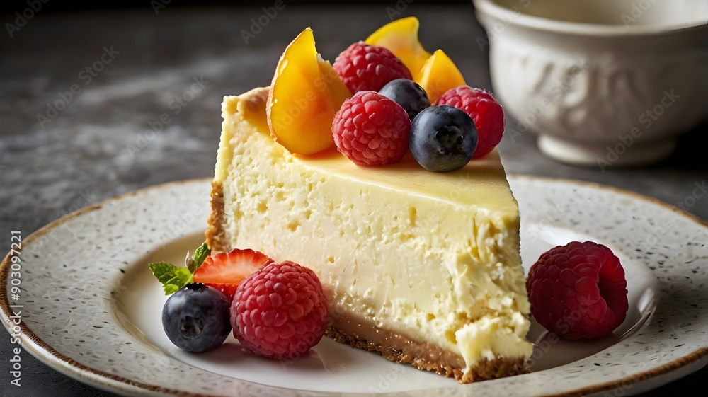 Slice of Italian Cheesecake with Fresh Berries Slice of Italian Cheesecake with Fresh Berries