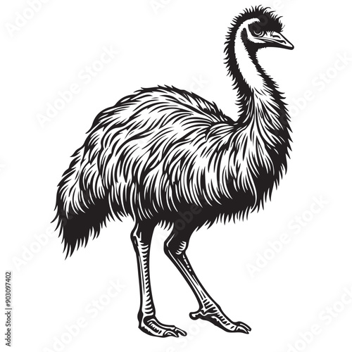 emu bird full body outline vector illustrator white back ground..